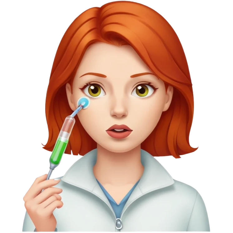 Redhead woman with thermometer in her mouth emoji