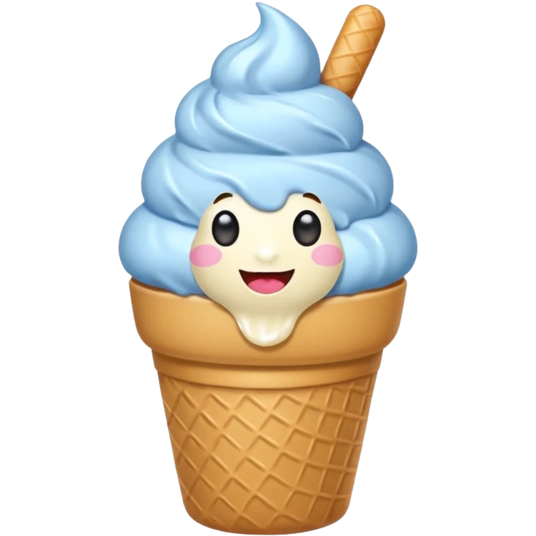 cono de helado de vainilla kawaii con ojitos emoji