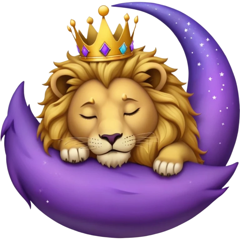 Lion with a crown sleeping on a purple crescent moon  emoji