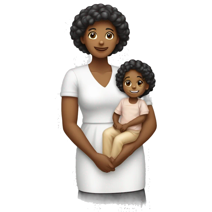 Família pai branco mãe negra filha menina grande e bebê de colo emoji