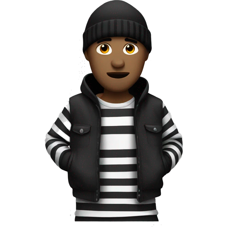 Robber with black beanie and black and white striped outfit emoji