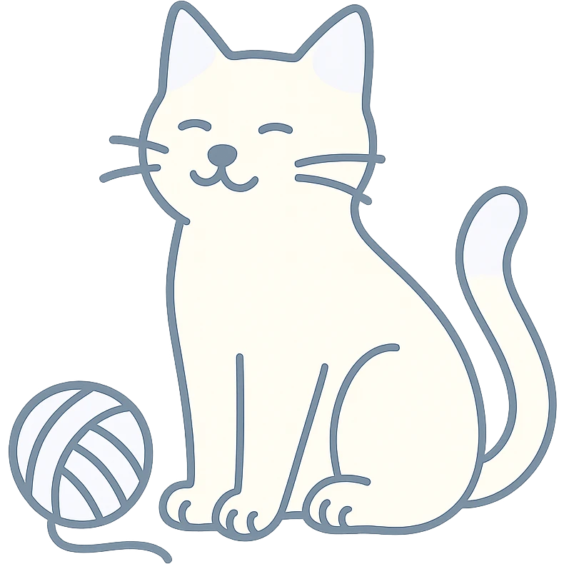 cat sitting with a ball of yarn, minimalistic pastel illustration with clean lines emoji