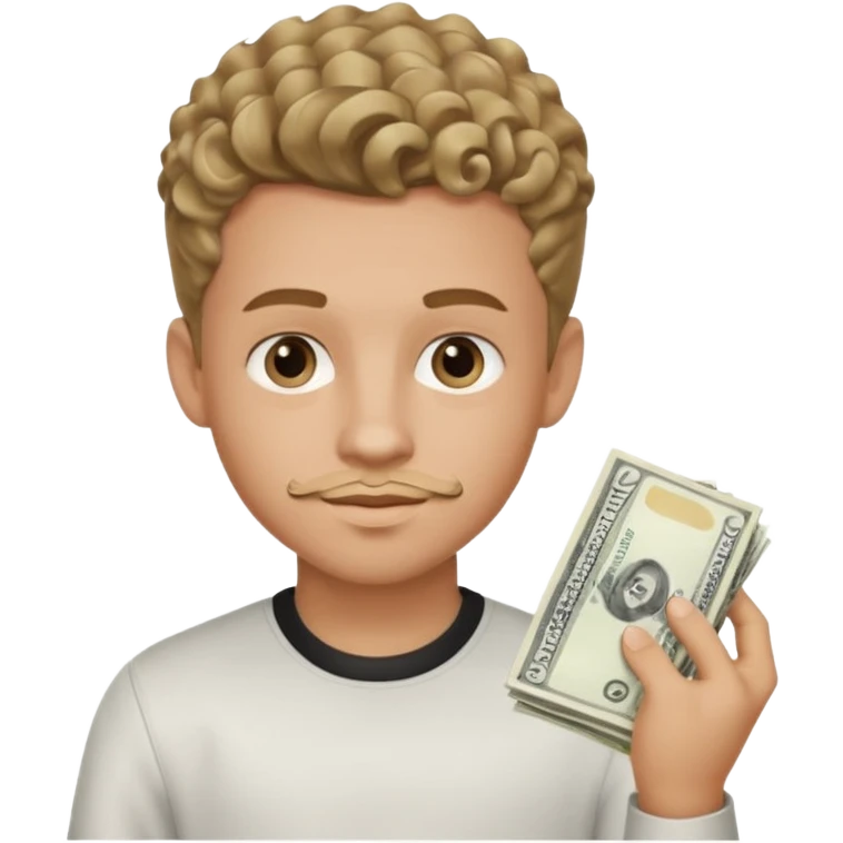 Boy dark blond curls with taperfade , clean goate is making a moneyspread with left hand emoji