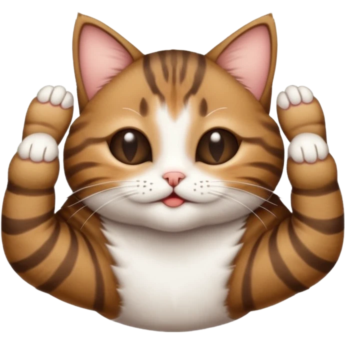 dark brown tabby and white small cat in funny positions upside down with eyes closed emoji