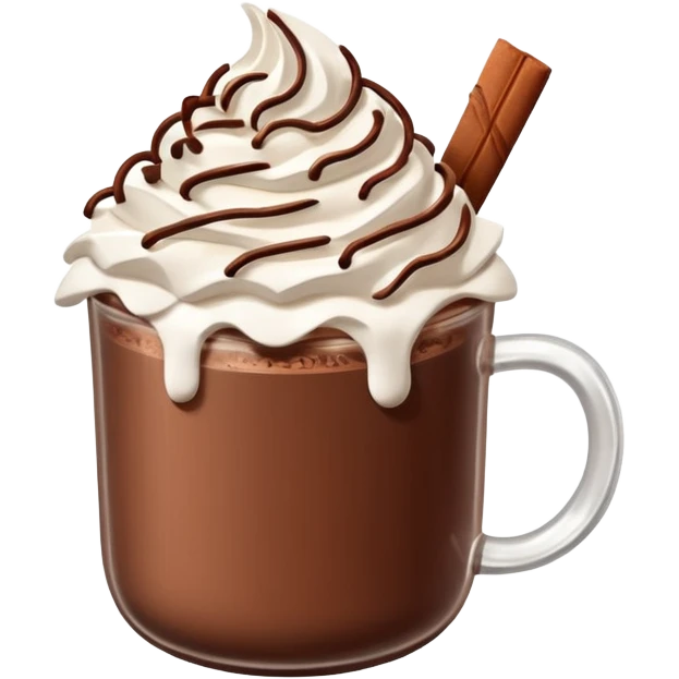 “hot chocolate emoji, whipped cream on top, chocolate shavings, cute, minimal, white background” emoji