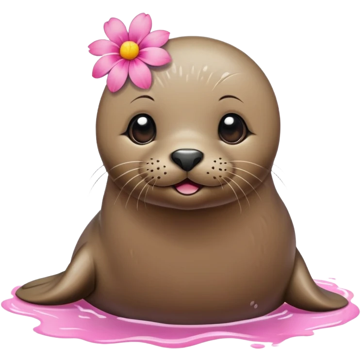 Seal on the beach with the pink flower on the head emoji