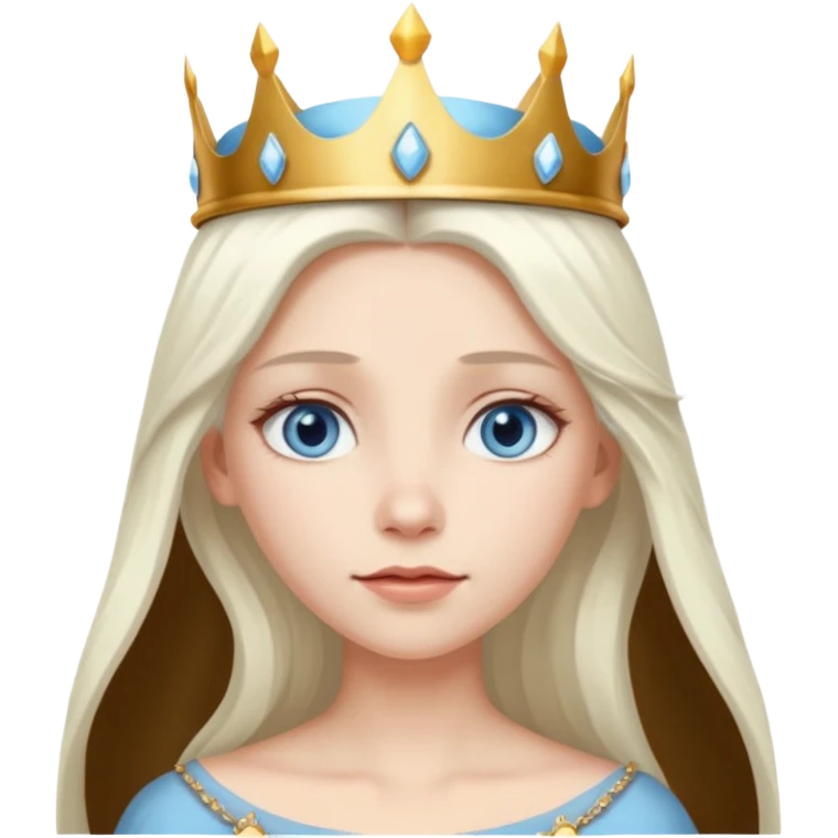 White Long Haired Women, Queen with crown — soft expression, moonlight tone emoji