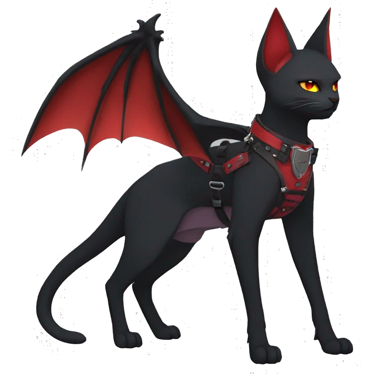 cool edgy black punk red ethereal fantasy nargacuga-bat-cat-Fakemon collar harness full body emoji