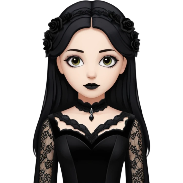 Adelaide Victoria Kane in black goth dress emoji