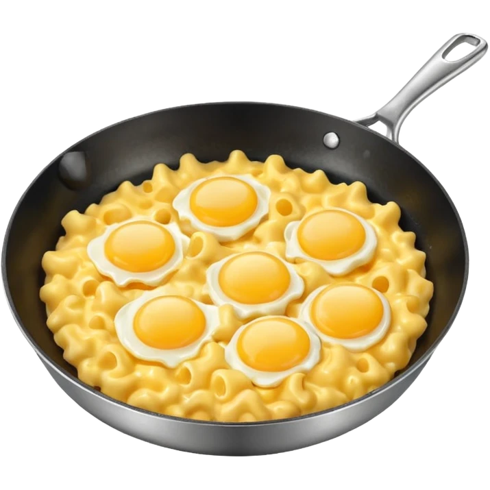 Fried Scrambled eggs and Mac and cheese in a frying pan emoji