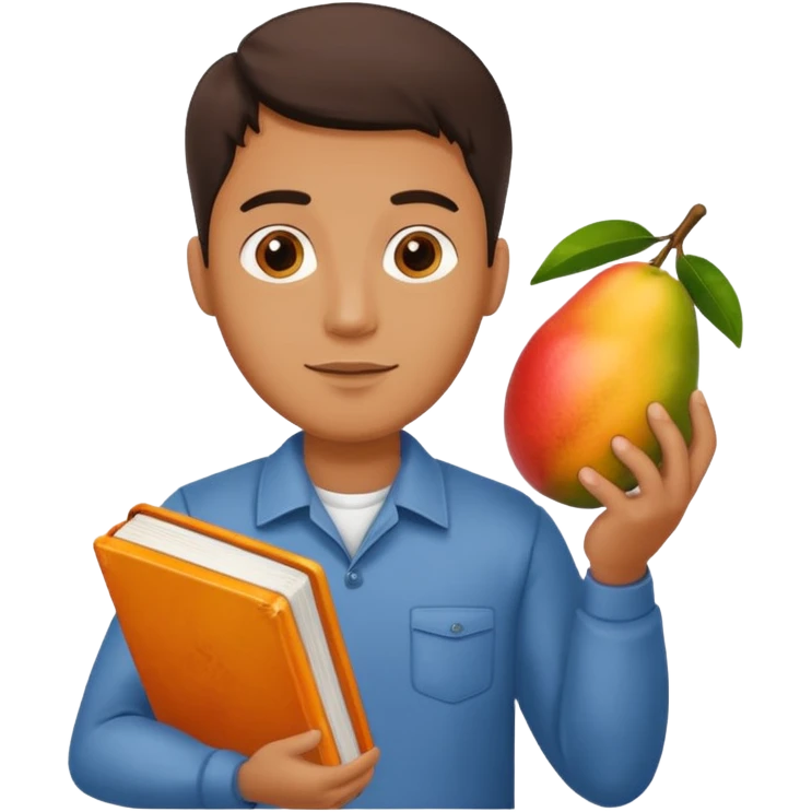 man holding book and mango emoji