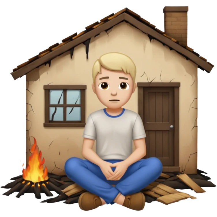 Man sad his house burned down , he’s sat outside it in the rain emoji