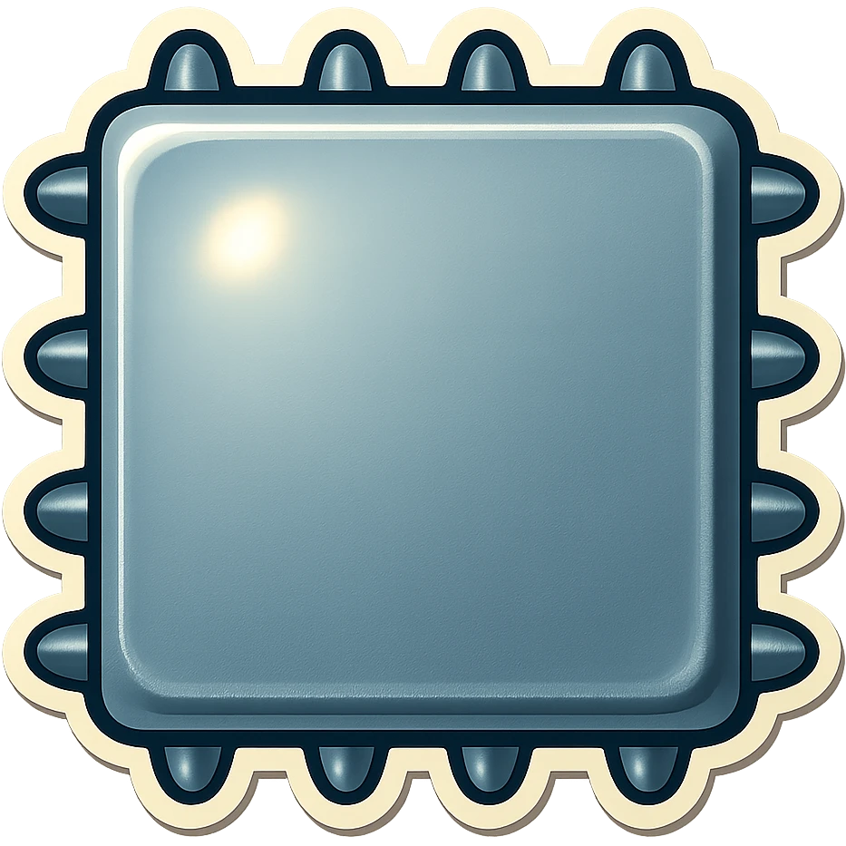 head-on view of a metal slab with many short, fat spikes evenly spaced along each visible side edge, no spikes on the corners, large blank front face, retro sticker style emoji