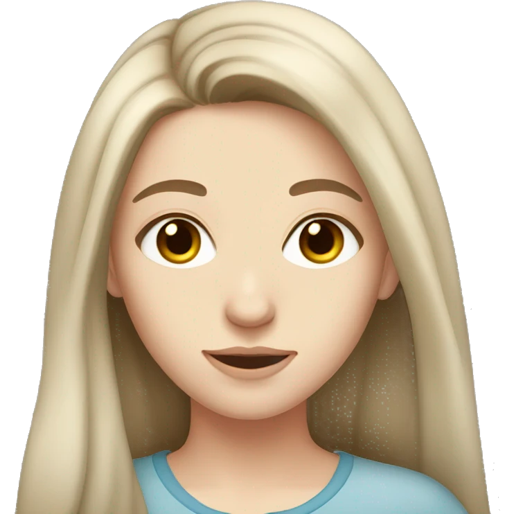 young woman with long brown hair, brown eyes and pale skin emoji