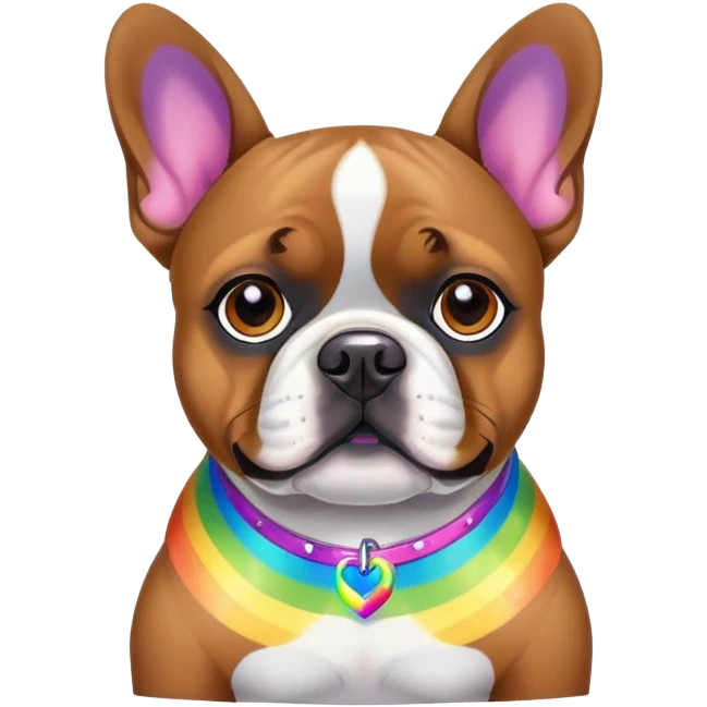 A brown French Bulldog/Boxer mix in a Lisa Frank artistic style emoji