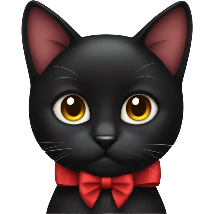 A black cat wearing a red bow emoji