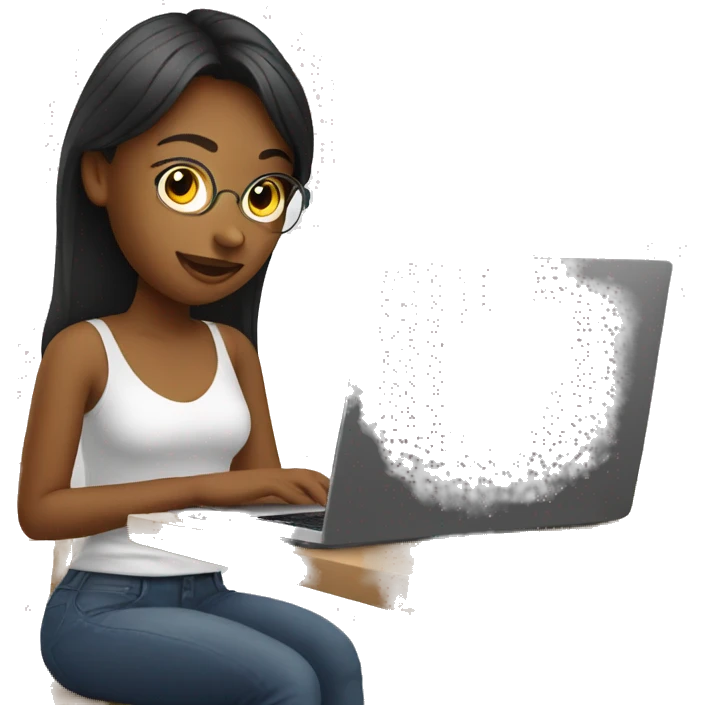 fair girl working on laptop designing website emoji