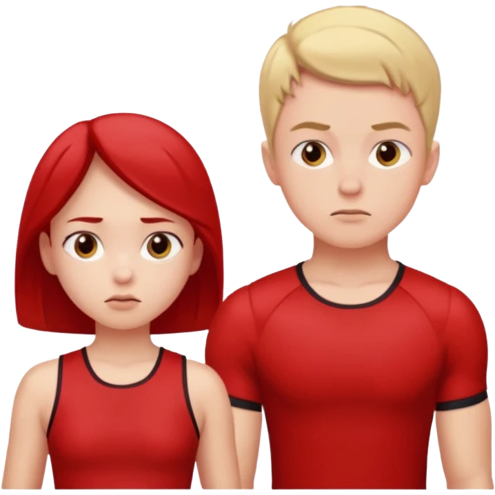 Girl and boy in red gym clothes who are thinking about something emoji