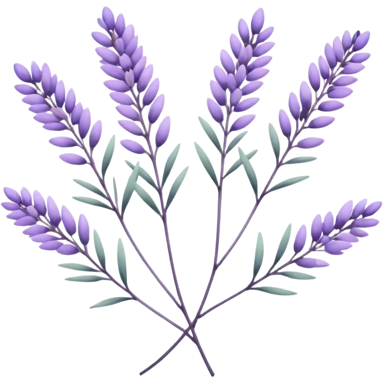 simple flower branches. The art style is clean line art with delicate watercolor textures, pastel colors, and a dominant palette of lavender, soft lilac, and muted purple. Let the branch be more elongated and have short branches on it like ears of corn. emoji