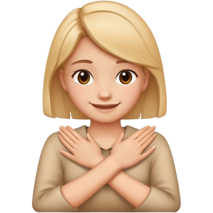 Girl with hands crossed holding her neck smiling  emoji