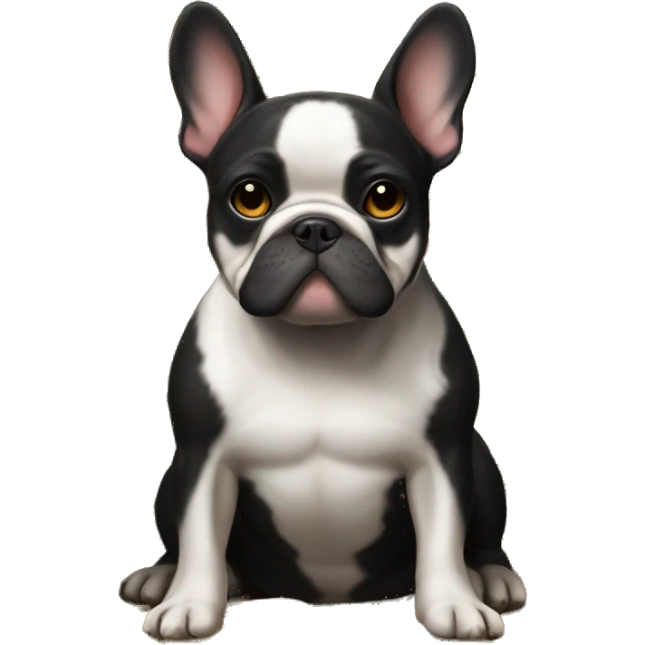 Black-and-tan French bulldog laying on big pile of gold coins emoji