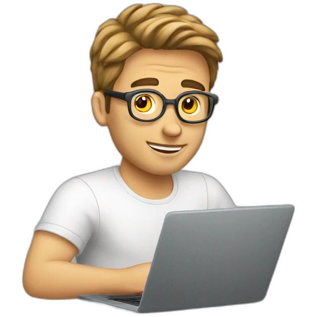 european guy using laptop emoji