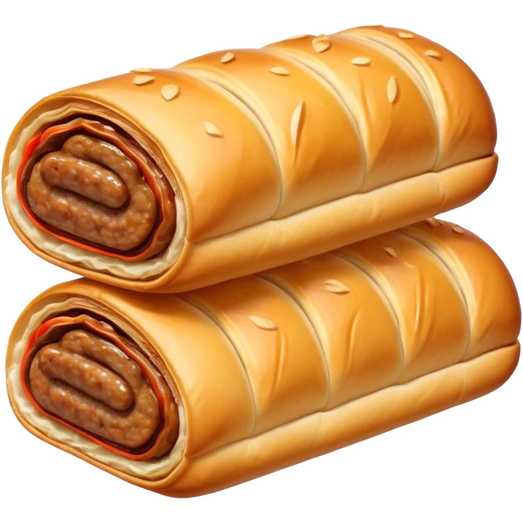 cinematic-realistic-sausage-roll-dish-emoji,-depicted-with-a-crisp,-golden-pastry-wrapped-around-flavorful-sausage,-rendered-with-detailed-textures-wrapped ina. plastic wrapper unrapped - and-appetizing-lighting emoji