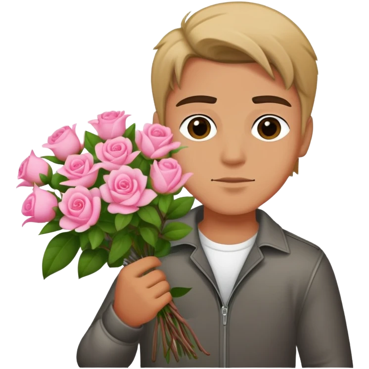The bad boy is holding a bouquet of pink jasmine roses emoji