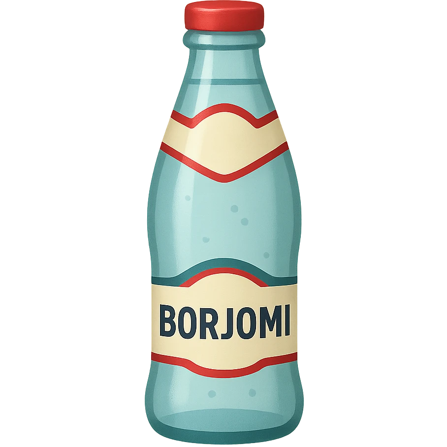 Borjomi water bottle emoji with label, variation 2 emoji