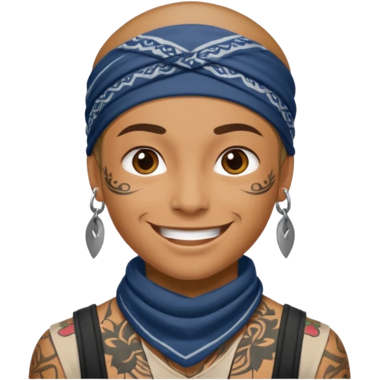 a human with bandana and tattoo emoji