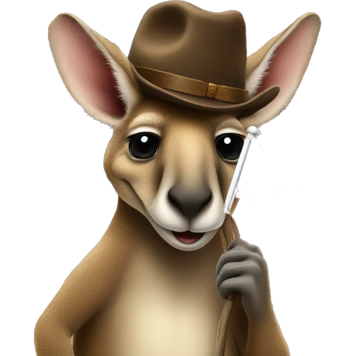 A kangaroo holding an Australian flag with an old western hat in front of ularu emoji