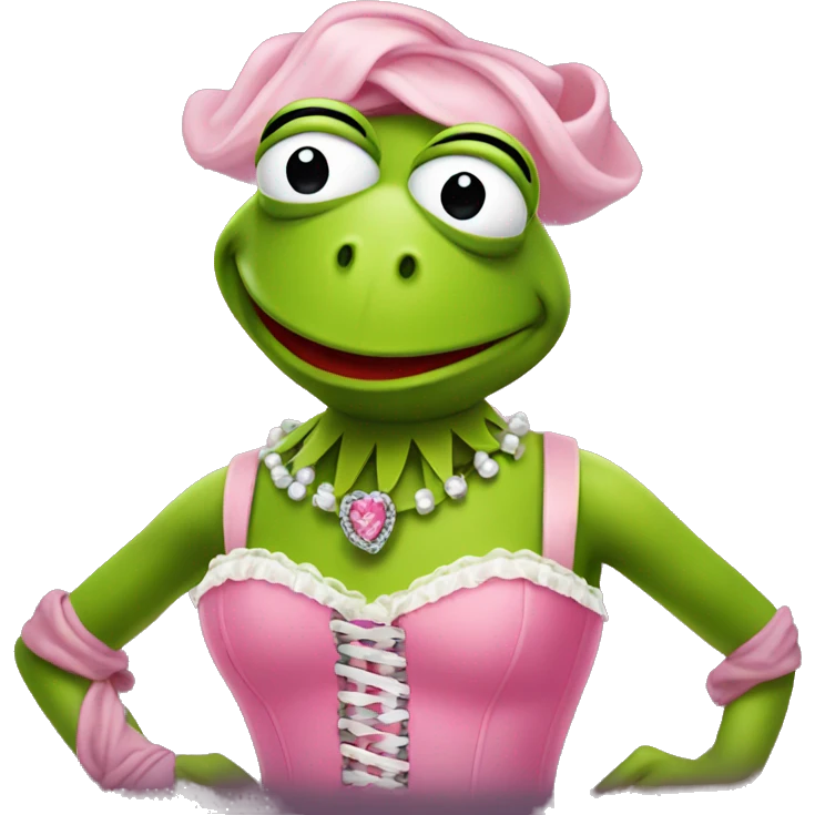 Kermit the frog wearing a pink corset  emoji