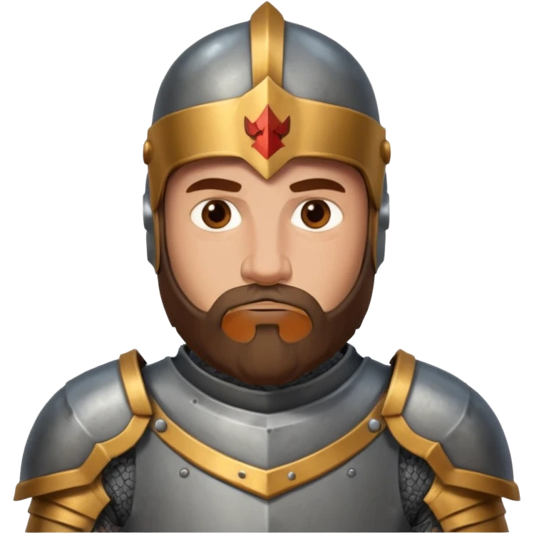 brown knight with beard, grey armor emoji
