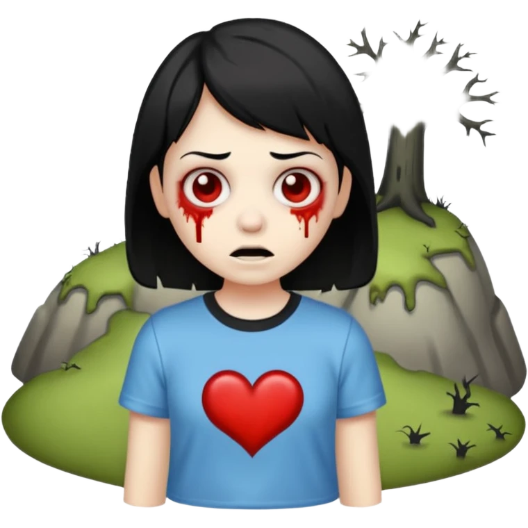 zombie emoji with short black hair and i ❤️ haunted mound t-shirt emoji