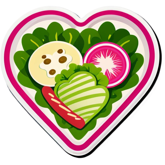 green salad in a pink heart shaped plate   emoji