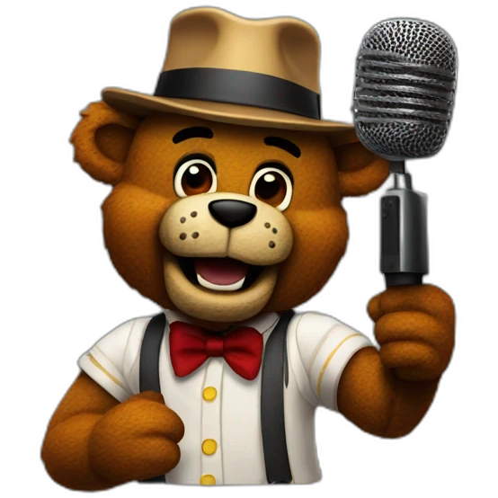 Freddy Fazbear with a microphone emoji