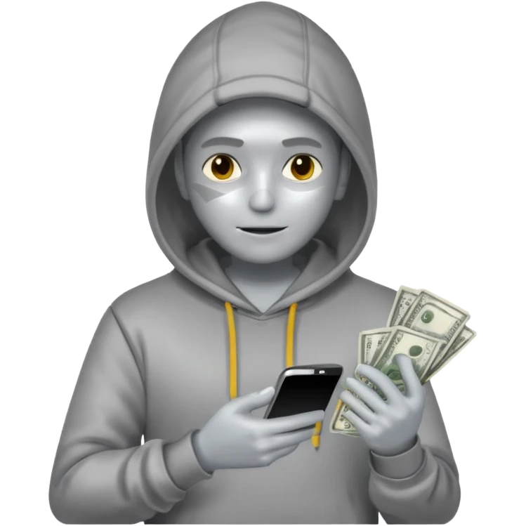 Silver skin, hoodied holding phone and money emoji