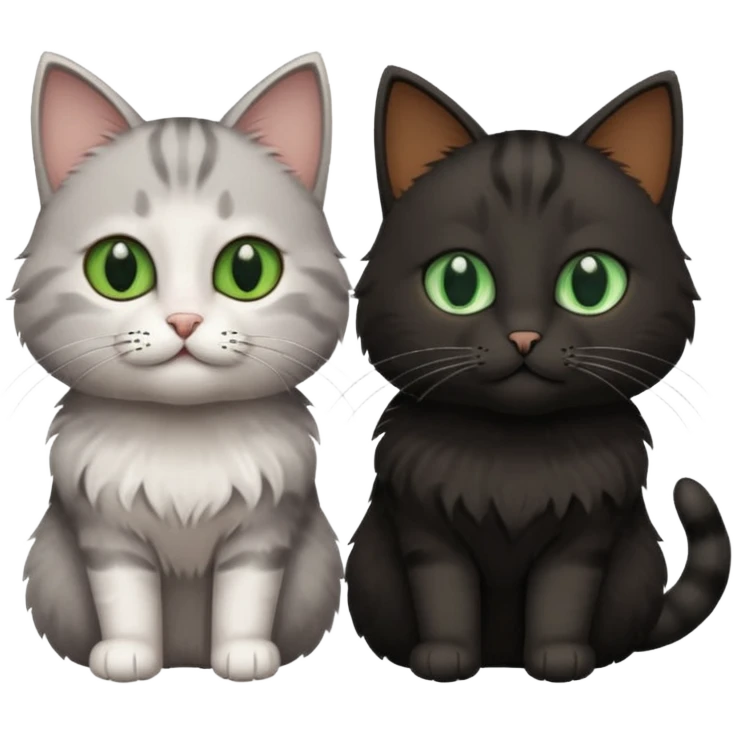 Can you make an emoji of two cats looking at each other, one black with brown eyes and the other gray with green eyes? emoji