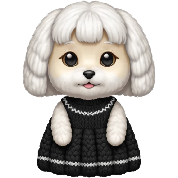 Maltese seduto in bianco e nero con vestitino in maglia emoji