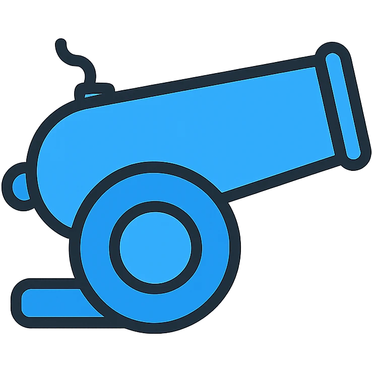 blue cannon, stylized, simple, iconic emoji