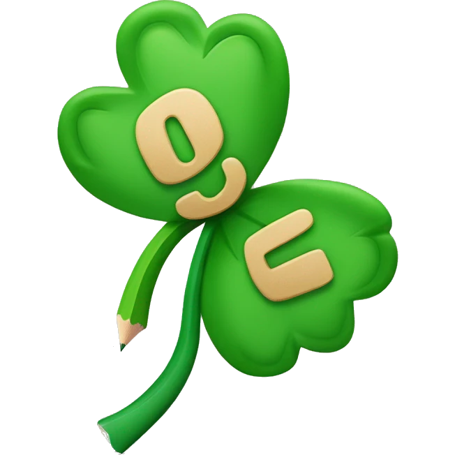 four leaf clover with a pencil inside writing '100%' emoji