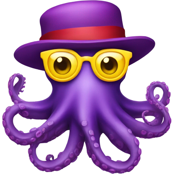purple octopus with red hat and yellow glasses emoji