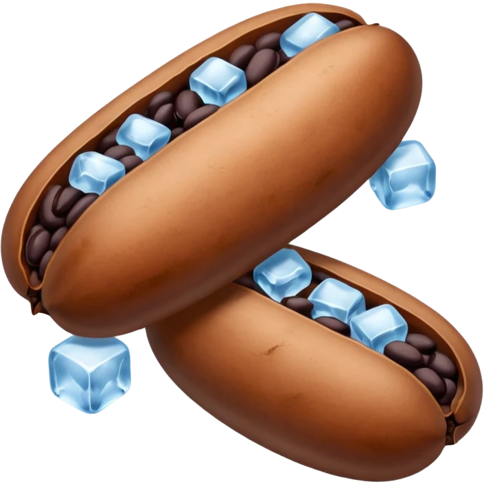 three brown beans not on a step and cover them in a layer of ice not with cubes on it not hot dogs black beans emoji