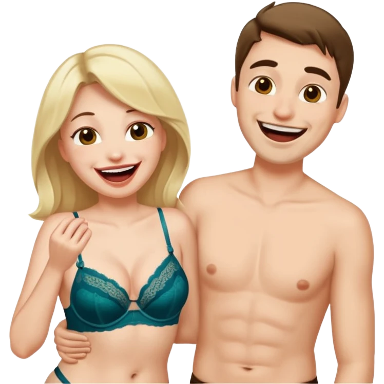 male getting sissified in lingerie by his smug wife. the wife is crying with laughter emoji