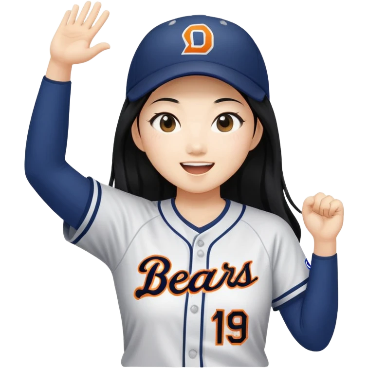 Asian woman with long black straight hair cheering for Doosan Bears baseball team emoji