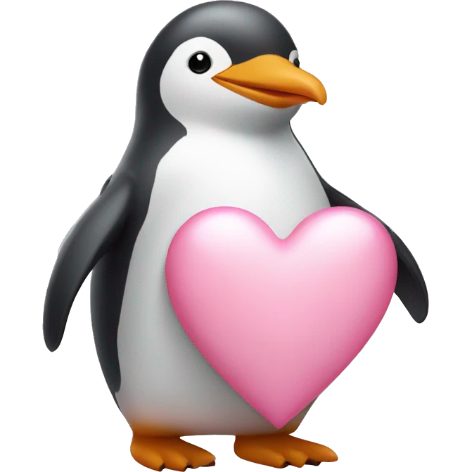 light pink penguin holding a light pink heart emoji