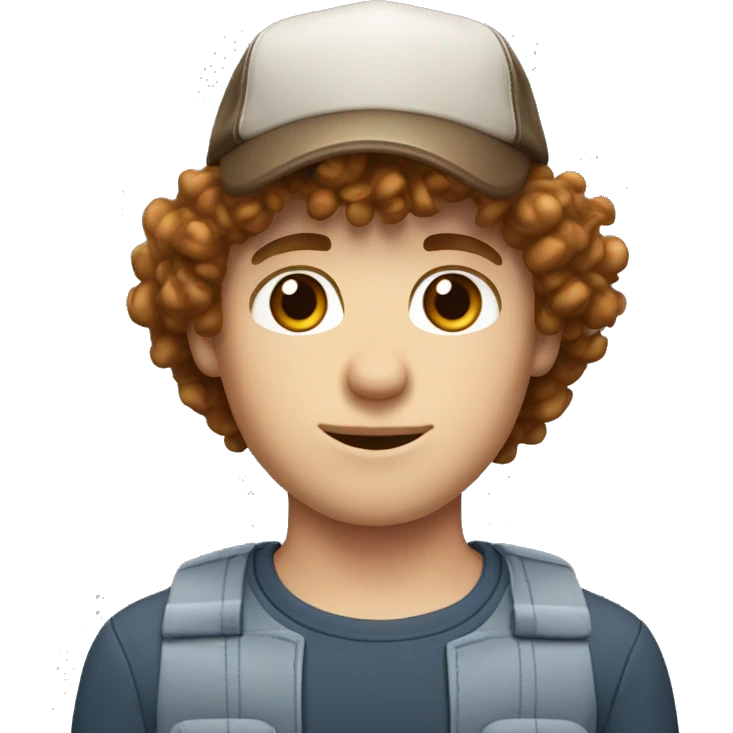 white boy with brown curly hair freckles and trucker hat brown eyes emoji