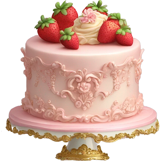vintage rococo highly detailed pale pink cake with strawberries emoji
