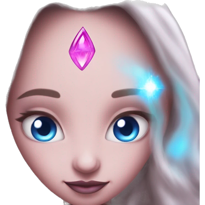 magical diva with pink andromedan skin long hair and blue eyes glowing third eye emoji