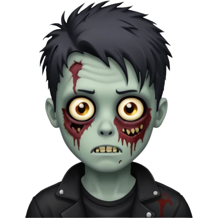 Zombie Boy with black médium large messy hair and teenager aparience, black background emoji